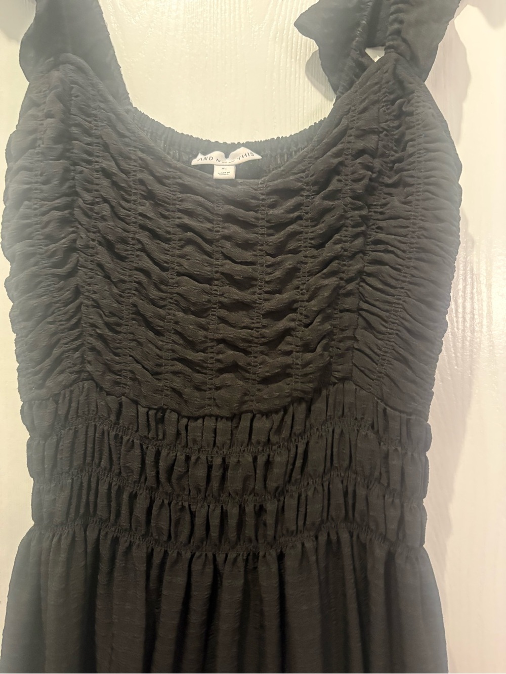 Black Smocked Midi Dress with Ruffle Straps, XL - Picture 2 of 8
